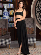Black Georgette Sleeveless Top & Drape Skirt